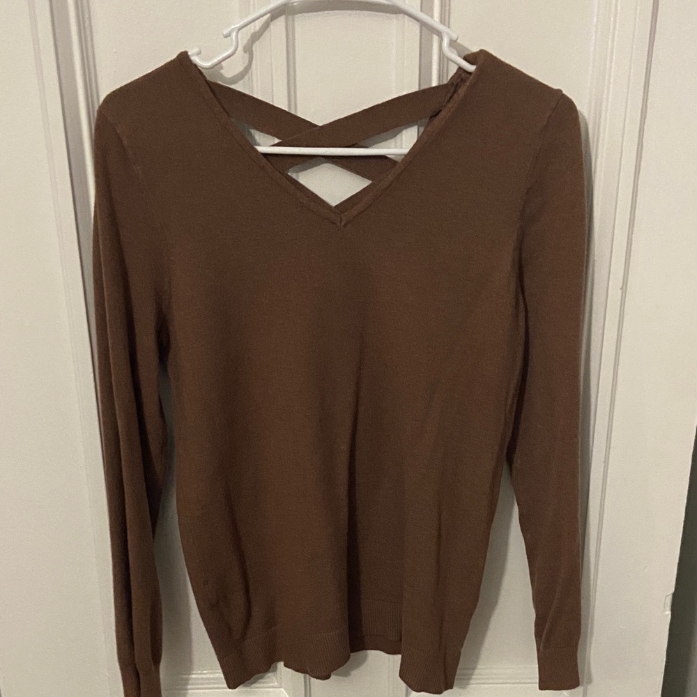 Brown V-Neck Crisscross Women's Top